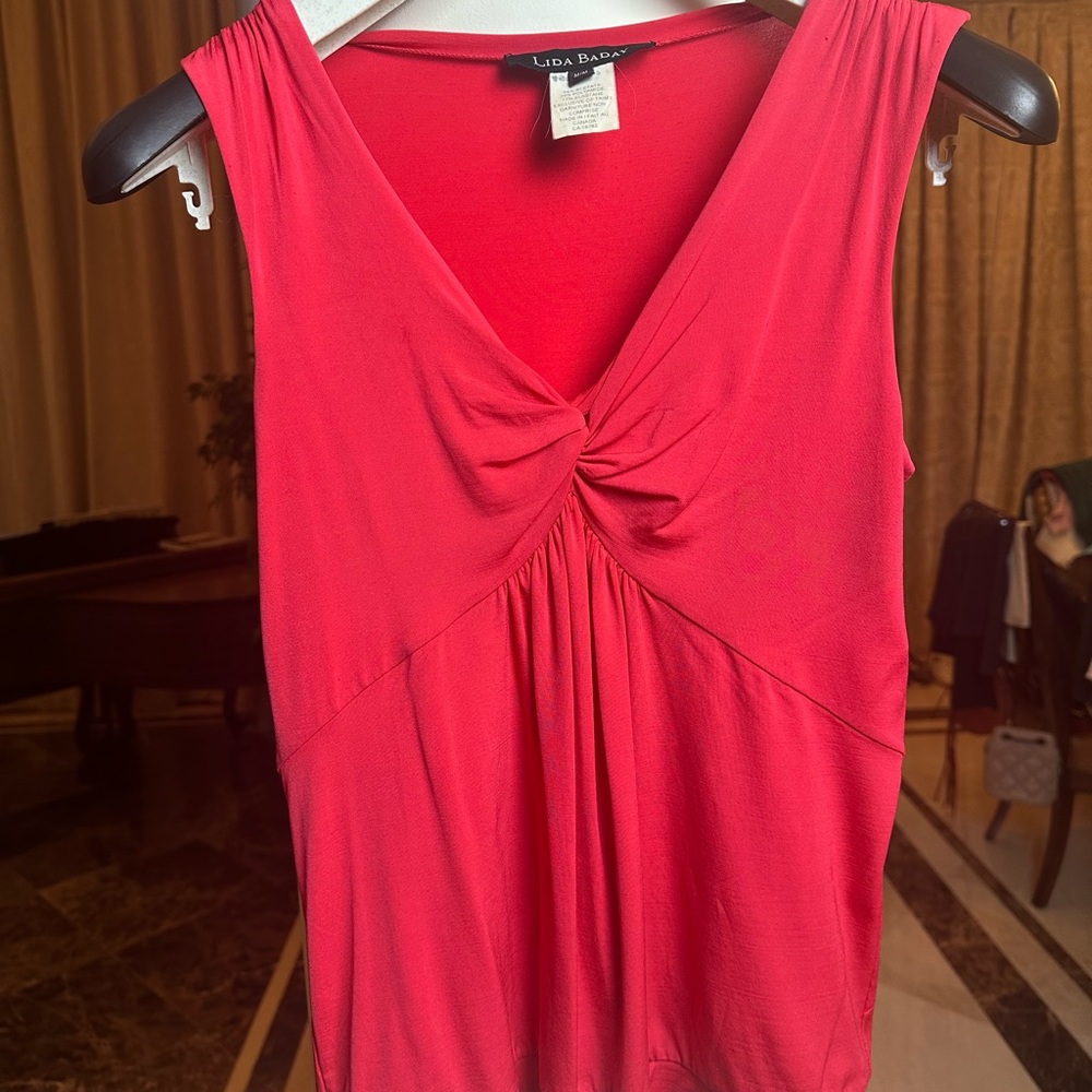 Lida Baday Italian Designer Sleeveless Twist-Front Top | Red - Picture 2 of 8